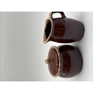 Vintage Hull Pottery Brown Drip Creamer Pitcher & Sugar Bowl, Oven Proof, USA